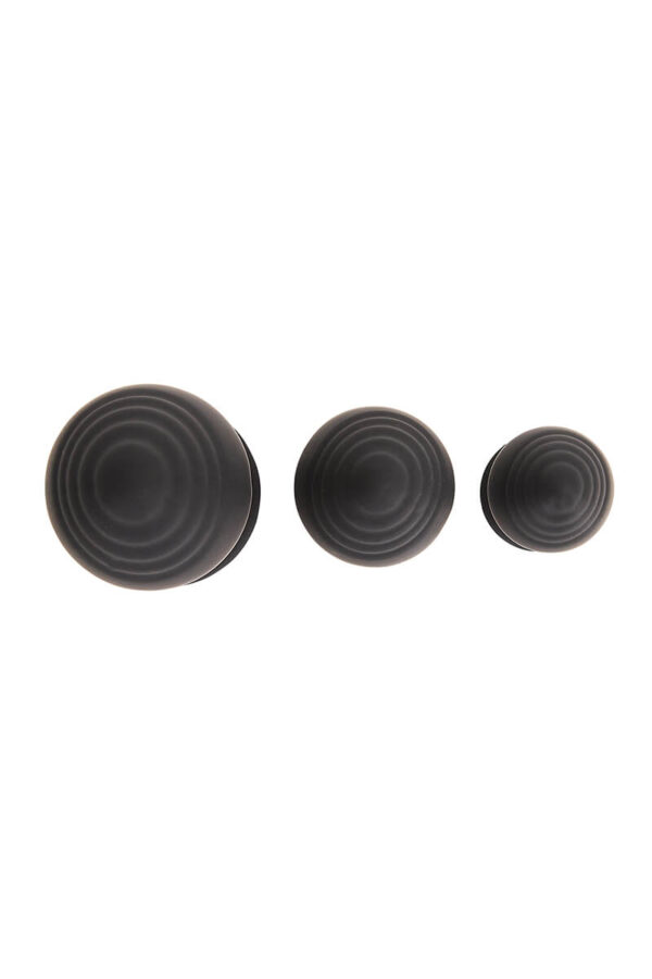 Trois plugs anaux noirs du plus grand au plus petit les ravissants de la marque Jacquie et Michel