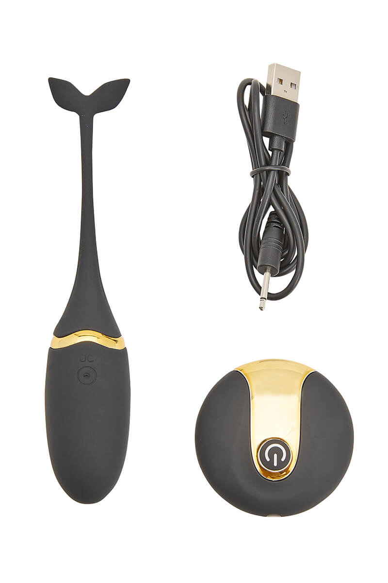 Œuf vibrant noir et doré et son chargeur le tombeur de la marque Jacquie et Michel