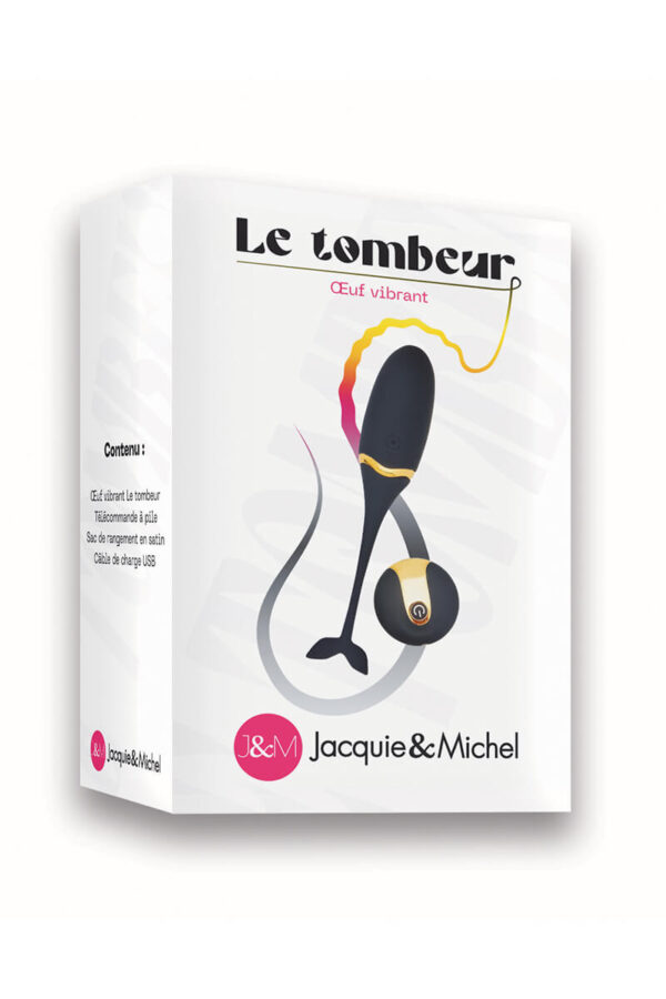 Packaging de l'œuf vibrant noir et doré le tombeur de la marque Jacquie et Michel