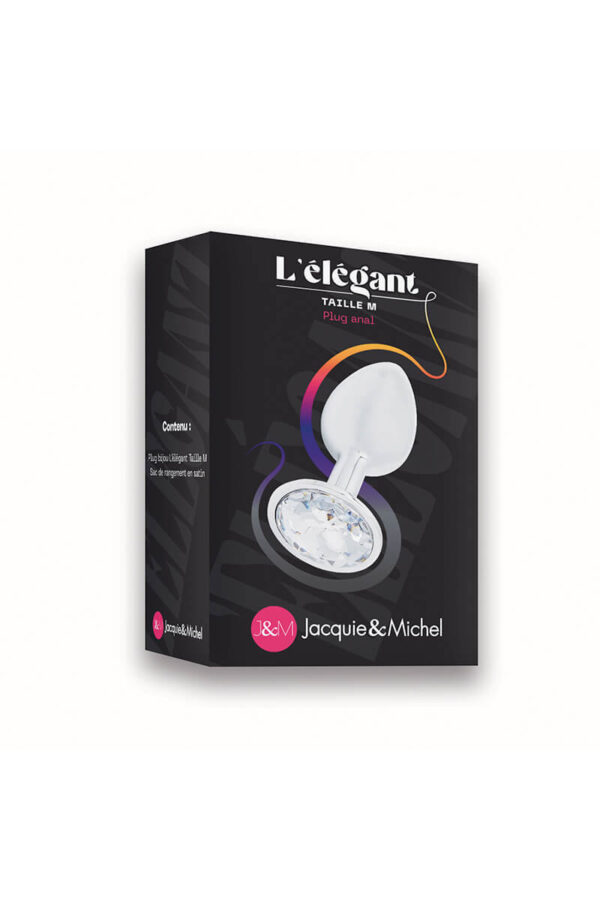Packaging du plug anal argenté avec un diams l'élégant taille M de la marque Jacquie et Michel