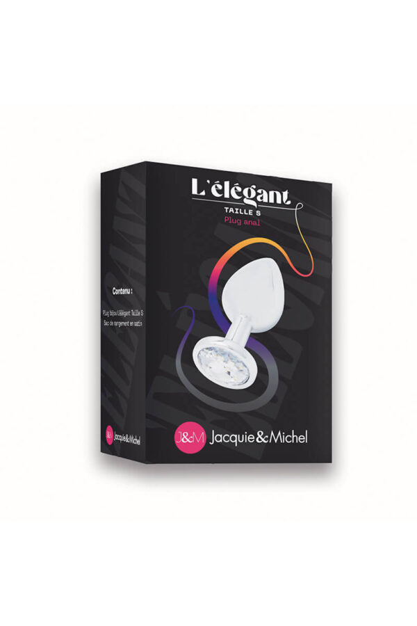 Packaging du plug anal argenté avec un diams l'élégant taille S de la marque Jacquie et Michel