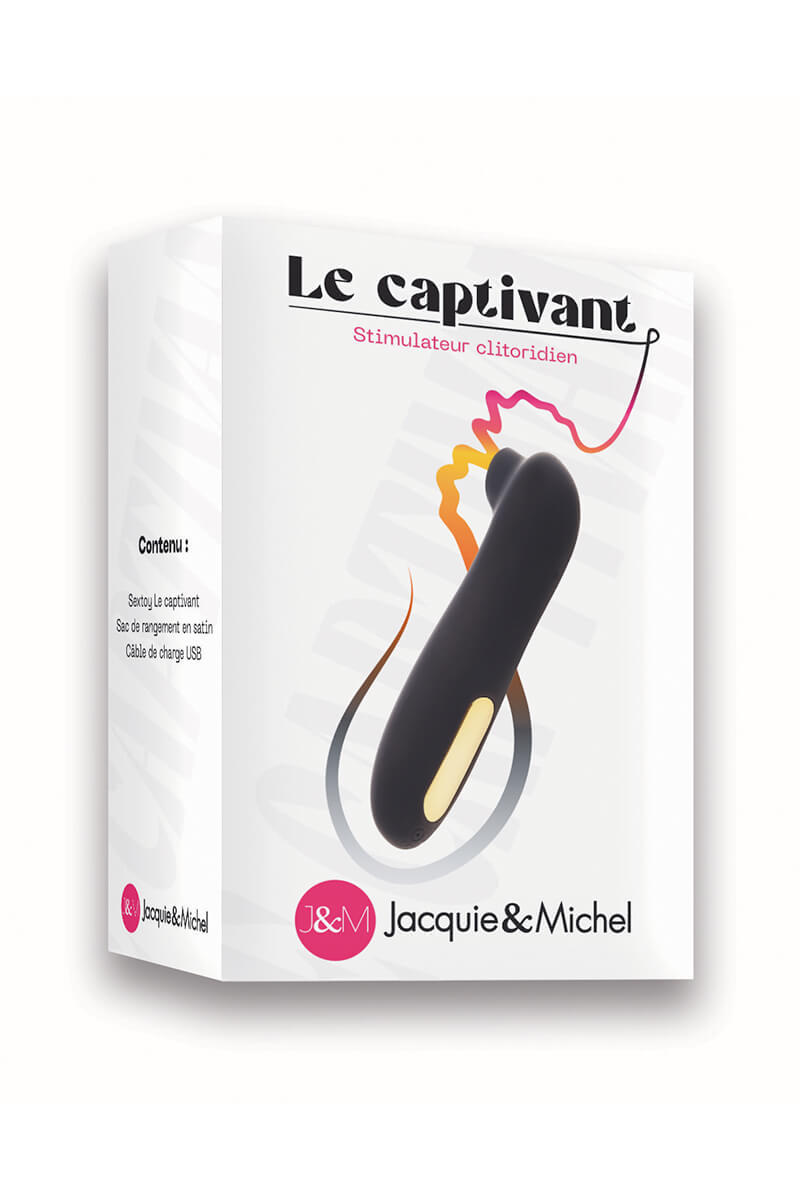 Packaging du stimulateur clitoridien noir et doré le captivant de la marque Jacquie et Michel