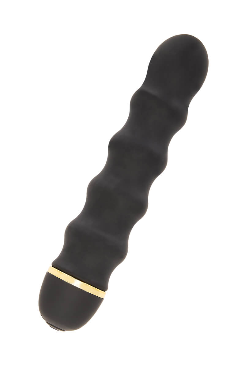 Vibromasseur ondulé noir et doré le glamour de la marque Jacquie et Michel