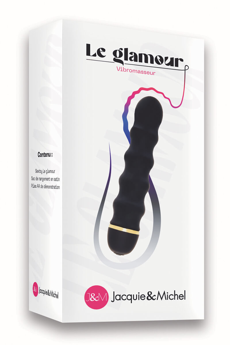 Packaging vibromasseur ondulé noir et doré le glamour de la marque Jacquie et Michel