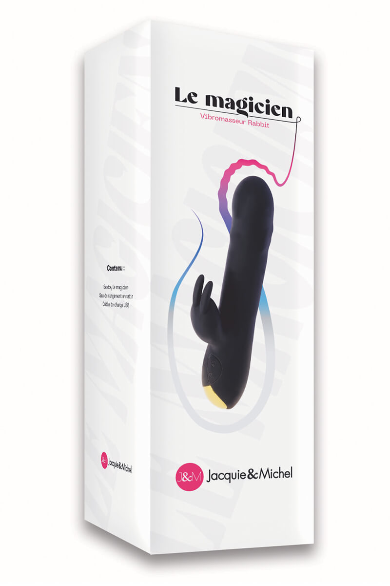 vibromasseur-rabbit-lemagicien-JM-4 Packaging du vibromasseur Rabbit noir Le magicien de la marque Jacquie et Michel