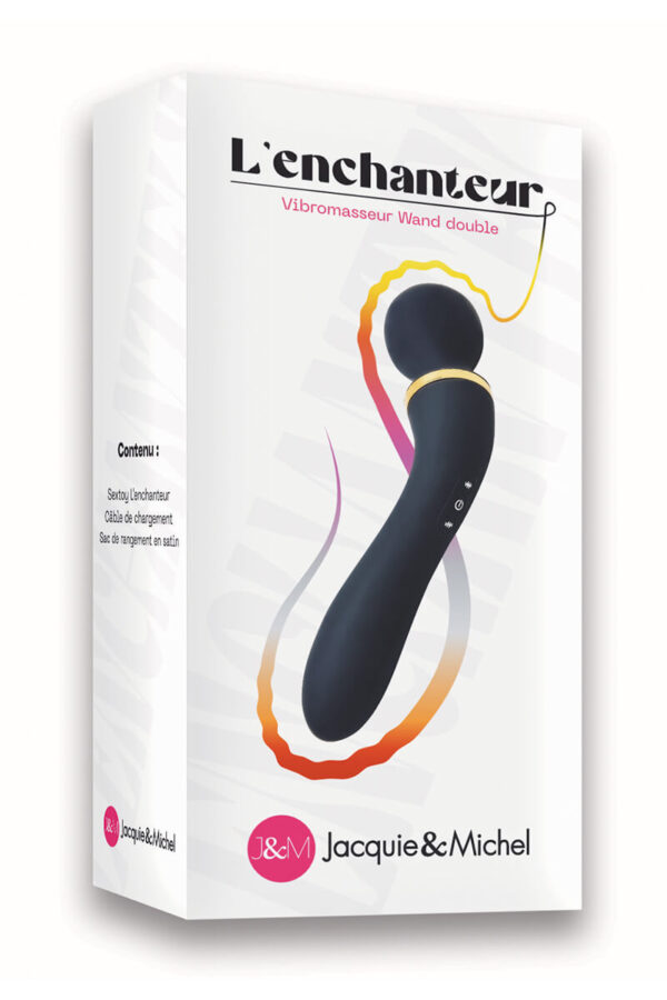 Packaging du vibromasseur wand courbé noir et doré l'enchanteur de la marque Jacquie et Michel