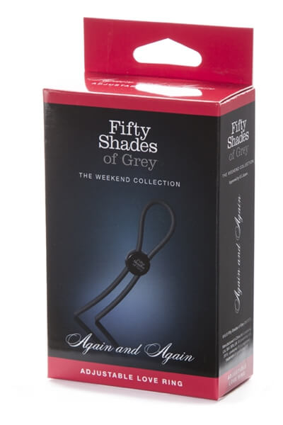 Packaging de l'anneau pénien noir réglable again & again de la collection fifty shades of grey