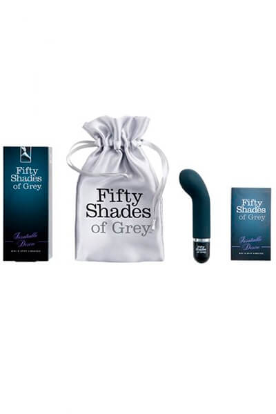 Coffret du mini vibromasseur spécial point G de la collection fifty shades of grey