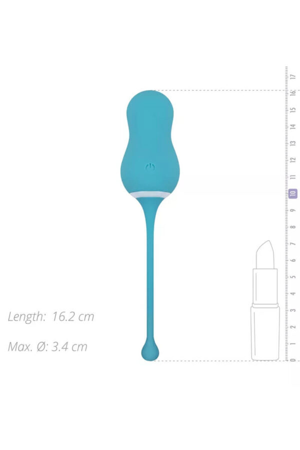 Œuf vibrant télécommandé elena bleu turquoise devant une règle de mesure de la marque Cala Azul