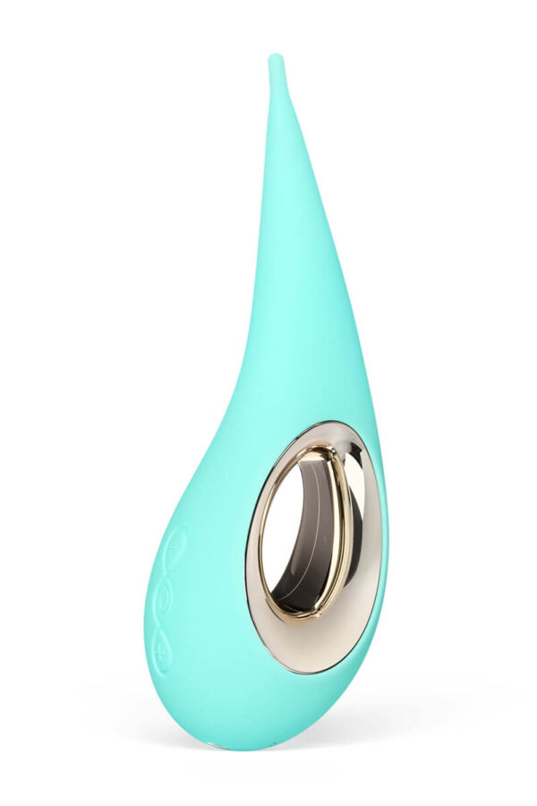 Stimulateur clitoridien dot en forme de goutte d'eau bleu turquoise et doré de la marque Lelo