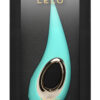 Packaging du stimulateur clitoridien dot en forme de goutte d'eau bleu turquoise et doré de la marque Lelo