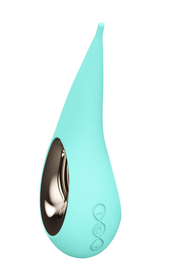 Stimulateur clitoridien dot en forme de goutte d'eau bleu turquoise et doré de la marque Lelo