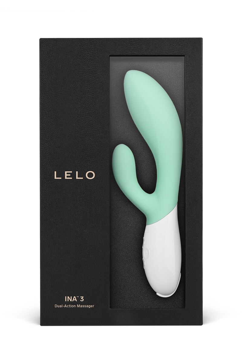 Packaging du vibromasseur rabbit ina 3 couleur vert d'eau de la marque Lelo