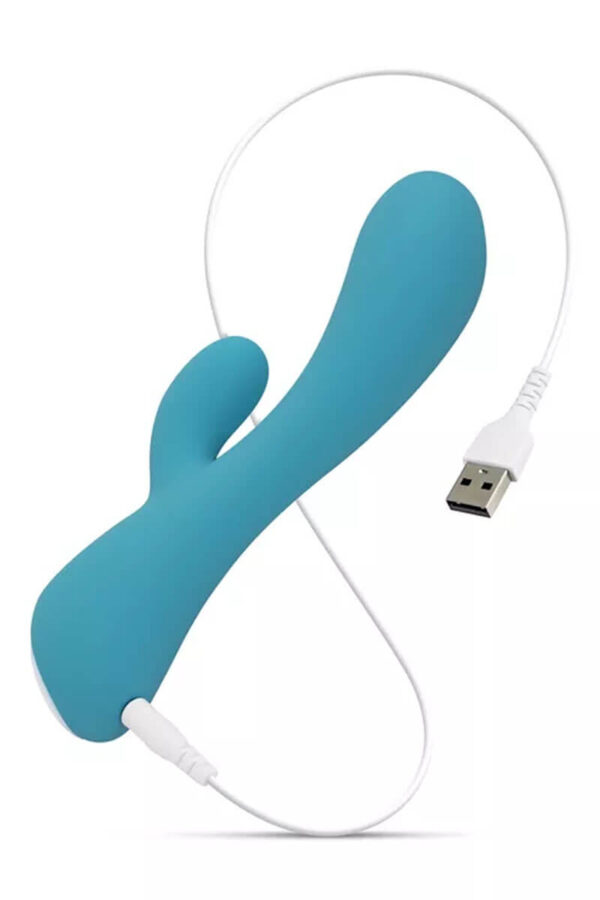 Vibromasseur rabbit bleu turquoise martina et son chargeur de la marque Cala Azul
