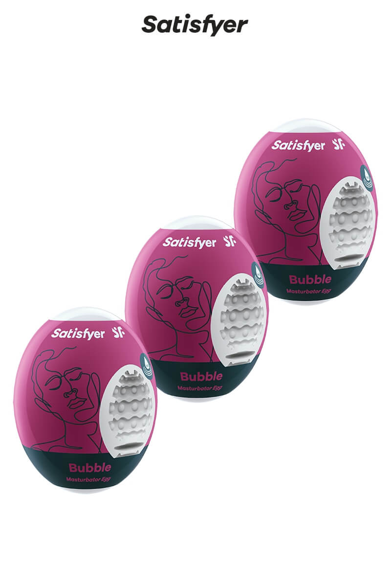 Pack de 3 masturbateurs en forme d'œufs texture Bubble de la marque Satisfyer