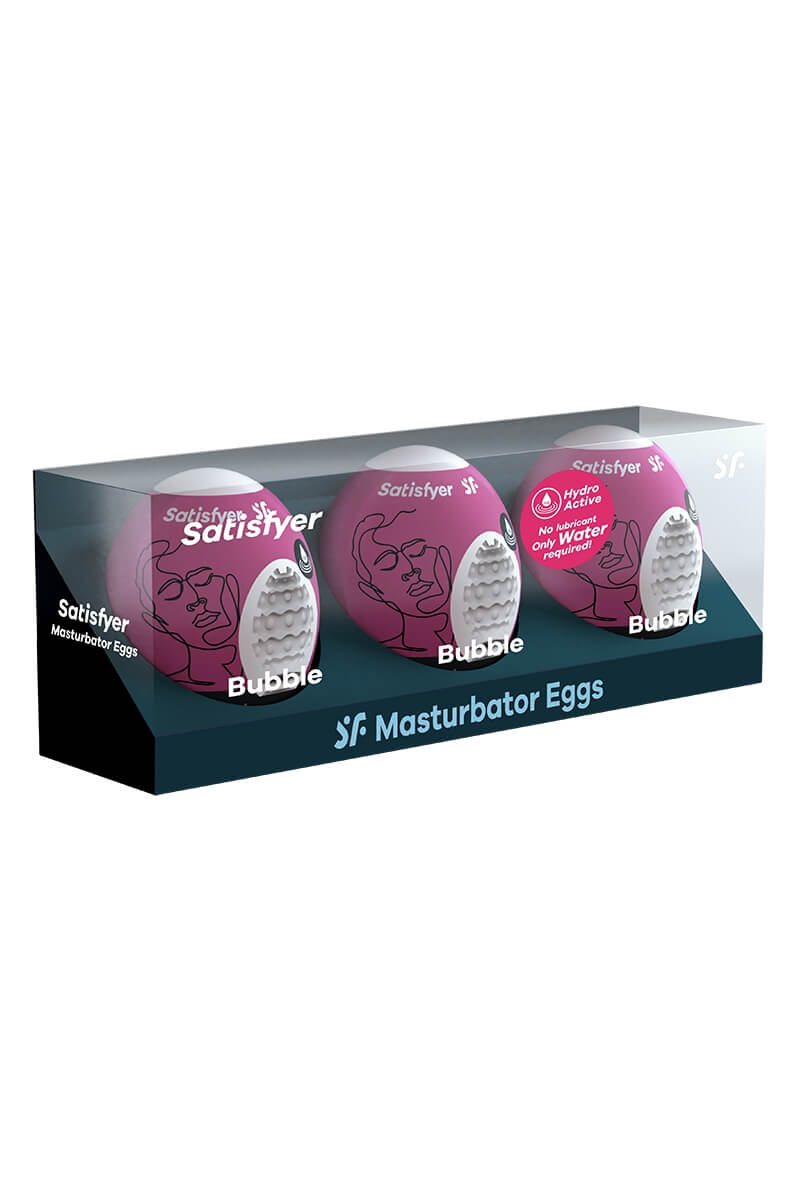 Pack de 3 masturbateurs en forme d'œufs texture Bubble de la marque Satisfyer