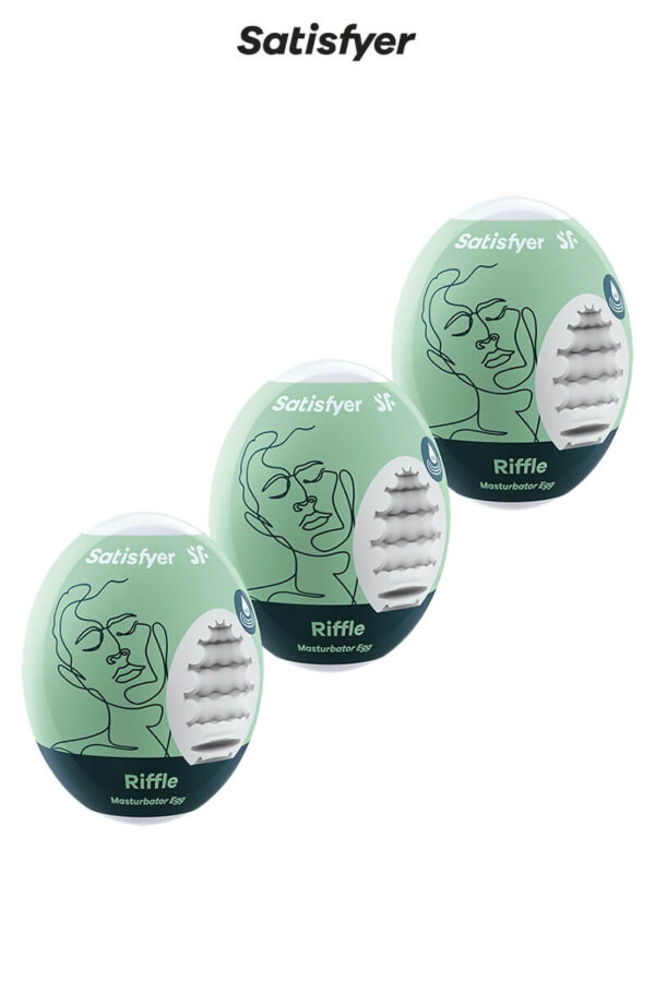 Pack de 3 masturbateurs en forme d'œufs texture Riffle de la marque Satisfyer