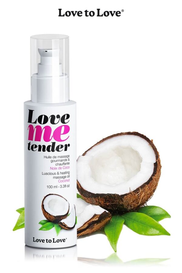 Huile de massage gourmande et chauffante à la noix de coco de la marque Love to Love