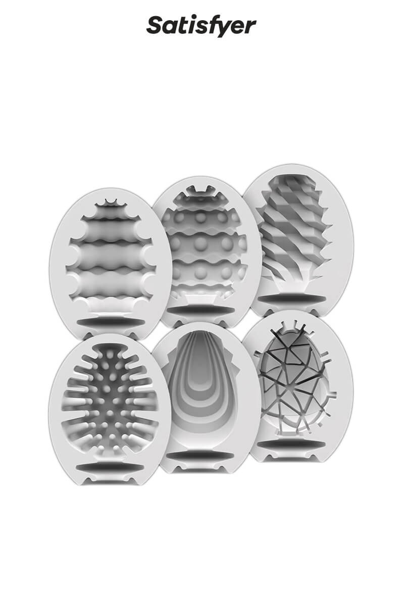 Intérieur des 6 masturbateurs en forme d'œufs de la marque Satisfyer
