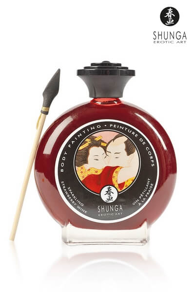 Peinture comestible pour le corps au vin pétillant à la fraise et son pinceau