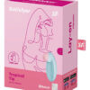 Packaging du stimulateur clitoridien connecté Tropical Tip bleu de la marque Satisfyer