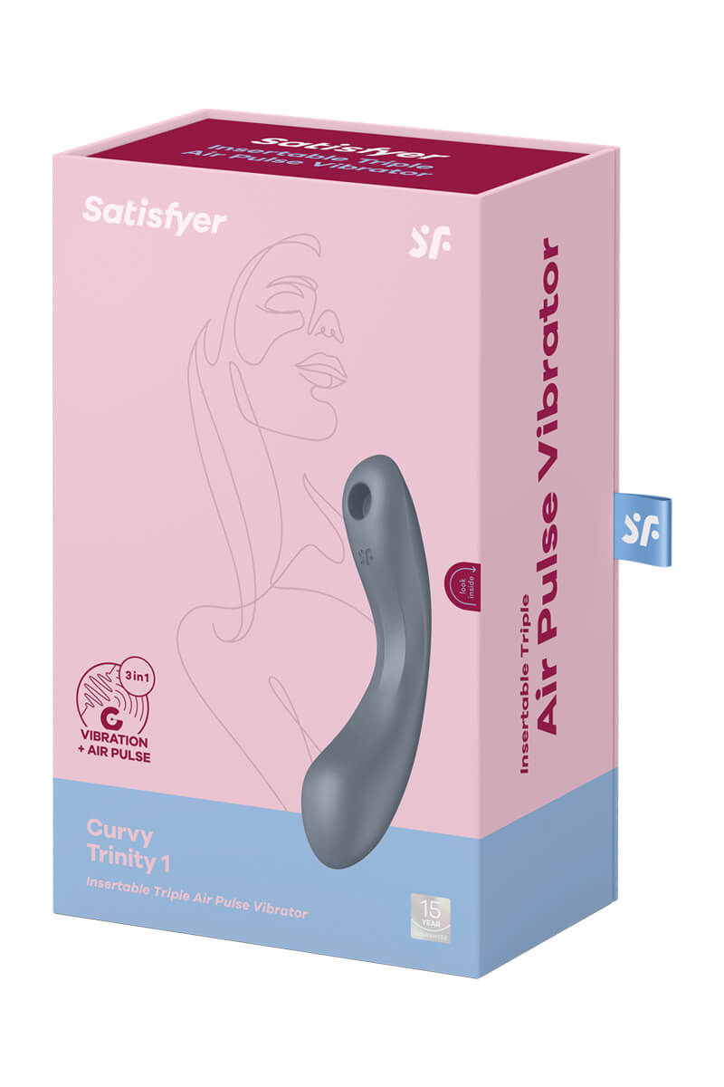 Packaging du stimulateur clitoridien Curvy Trinity 1 gris de la marque Satisfyer