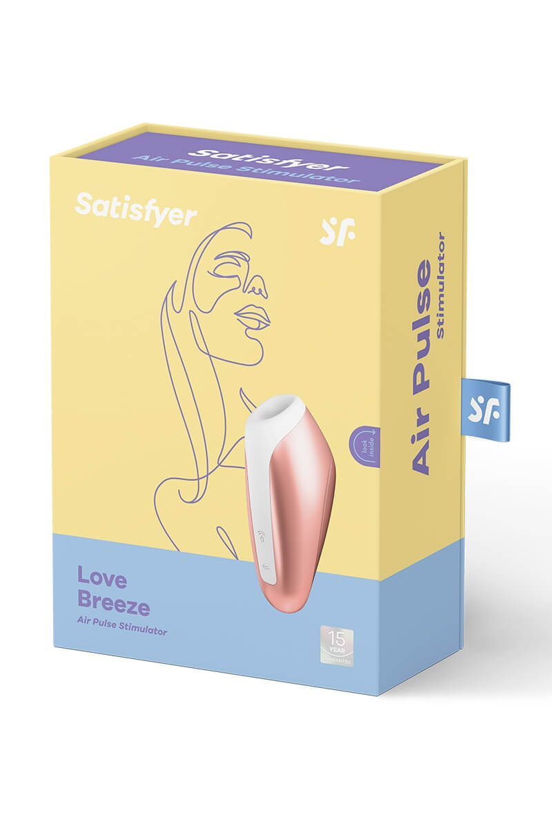 Packaging du stimulateur de clitoris Breeze rose/cuivre de la marque Satisfyer