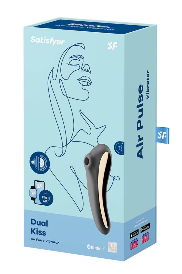 Packaging du stimulateur Dual Kiss noir de la marque Satisfyer