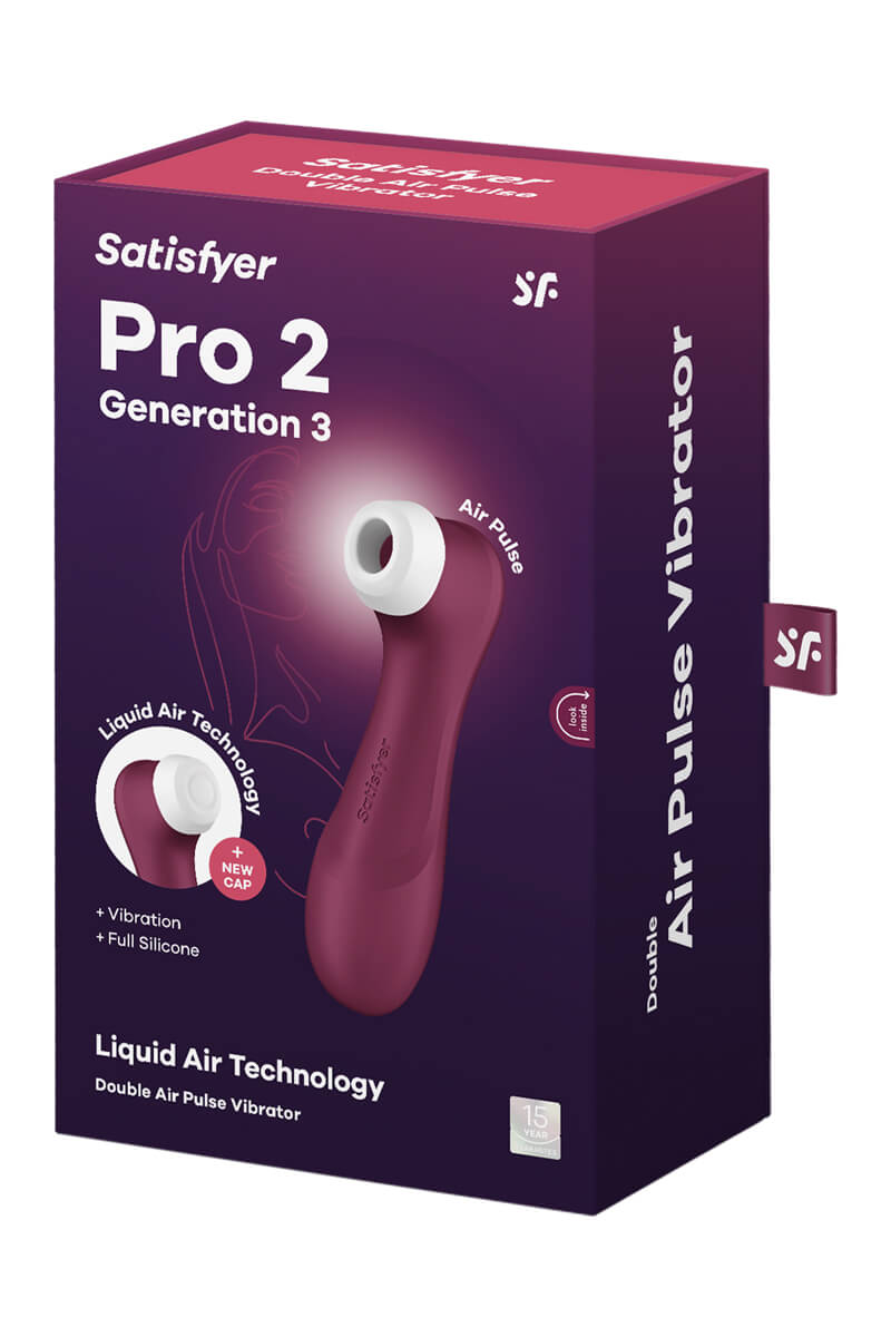 Packaging du stimulateur clitoridien pro 2 génération 3 bordeaux de la marque Satisfyer