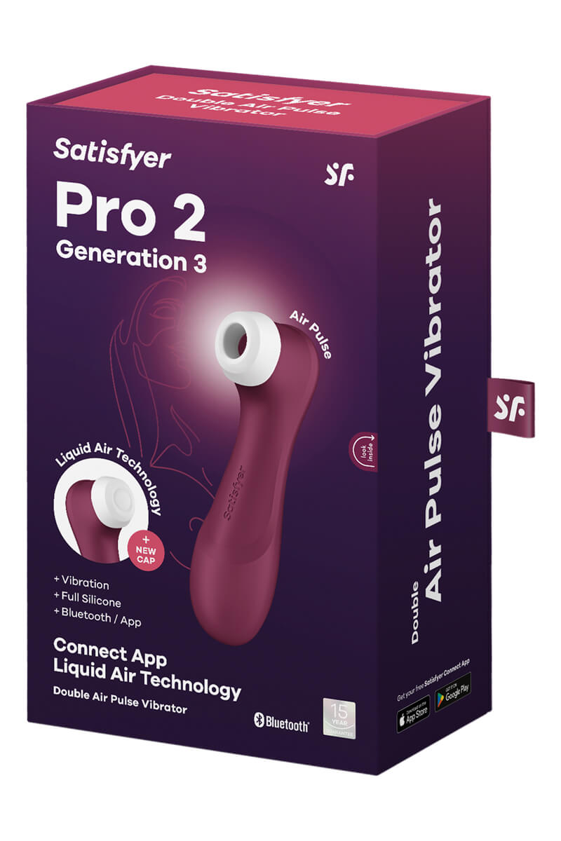 stimulateur-pro2-generation3-connecte-bordeaux-satisfyer-5 Packaging du stimulateur clitoridien pro 2 génération 3 connecté bordeaux de la marque Satisfyer