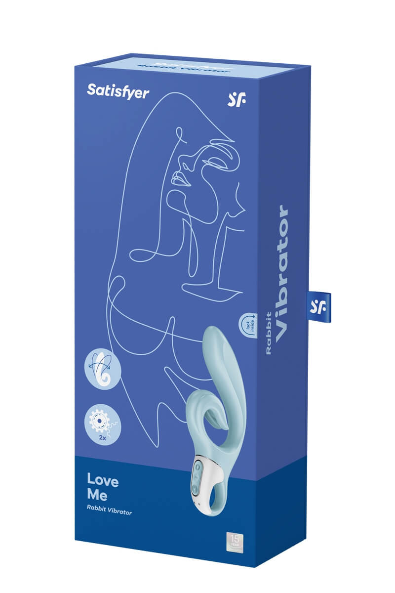 Packaging du vibromasseur rabbit Love me bleu de la marque Satisfyer
