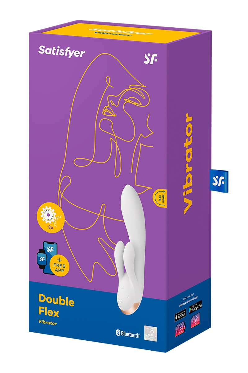 Packaging du vibromasseur rabbit connecté Double Flex de la marque Satisfyer