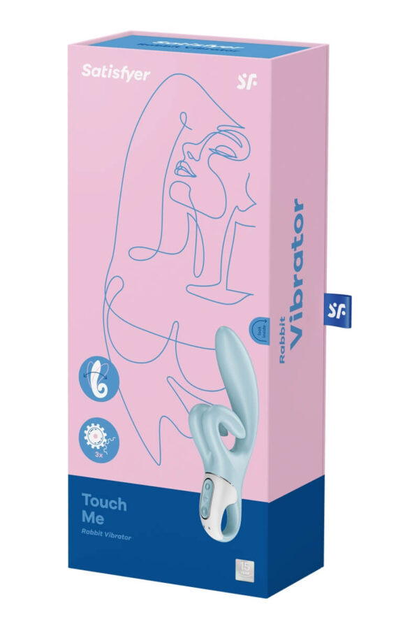 Packaging du vibromasseur rabbit Touch me bleu de la marque Satisfyer