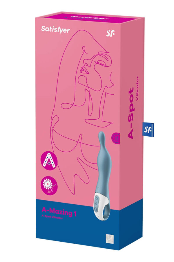 Packaging du vibromasseur spécial point A A-mazing 1 bleu de la marque Satisfyer