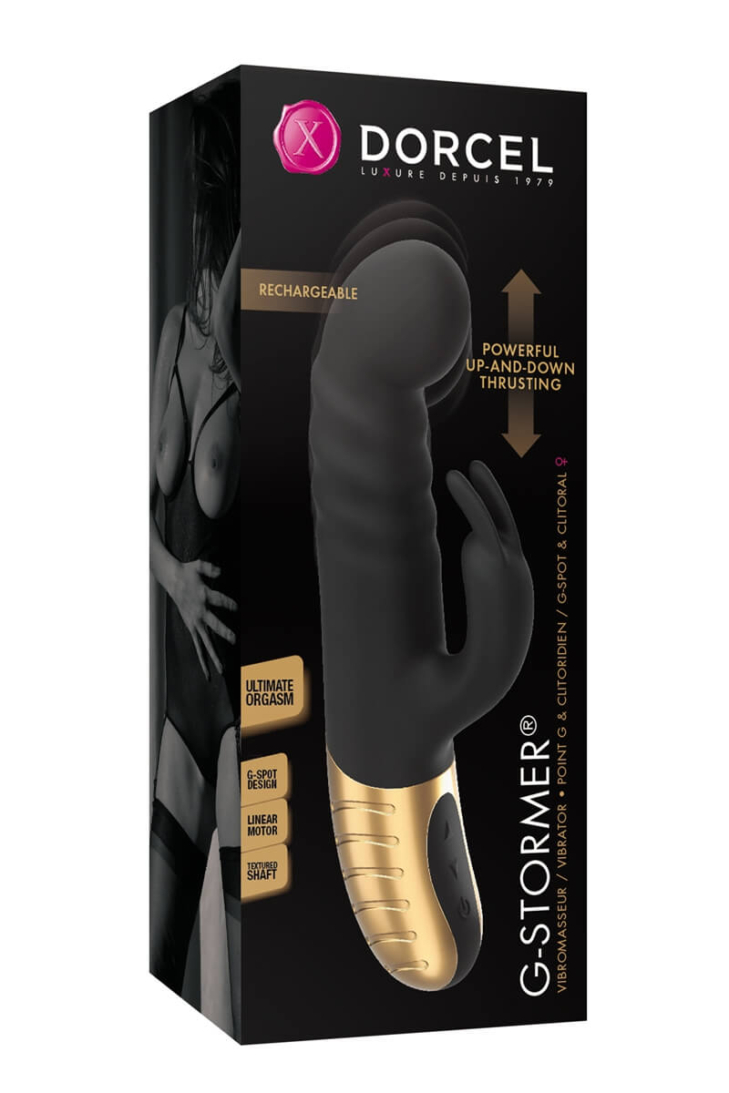 Packaging du vibromasseur rabbit G-Stormer de la marque Dorcel