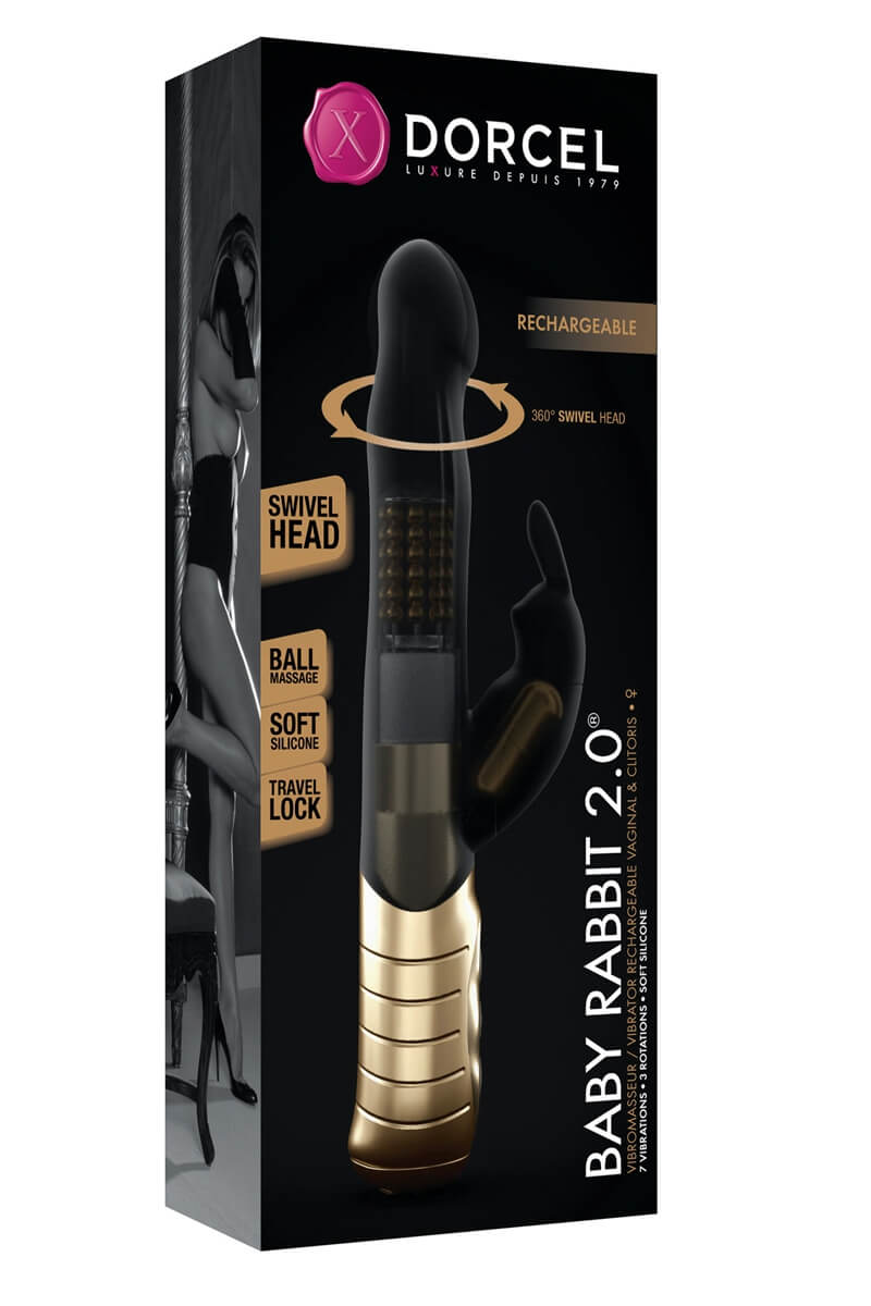 vibro-rechargeable-baby-rabbit-noir-2.0-dorcel-5 Packaging du vibromasseur Baby Rabbit 2.0 de la marque Dorcel