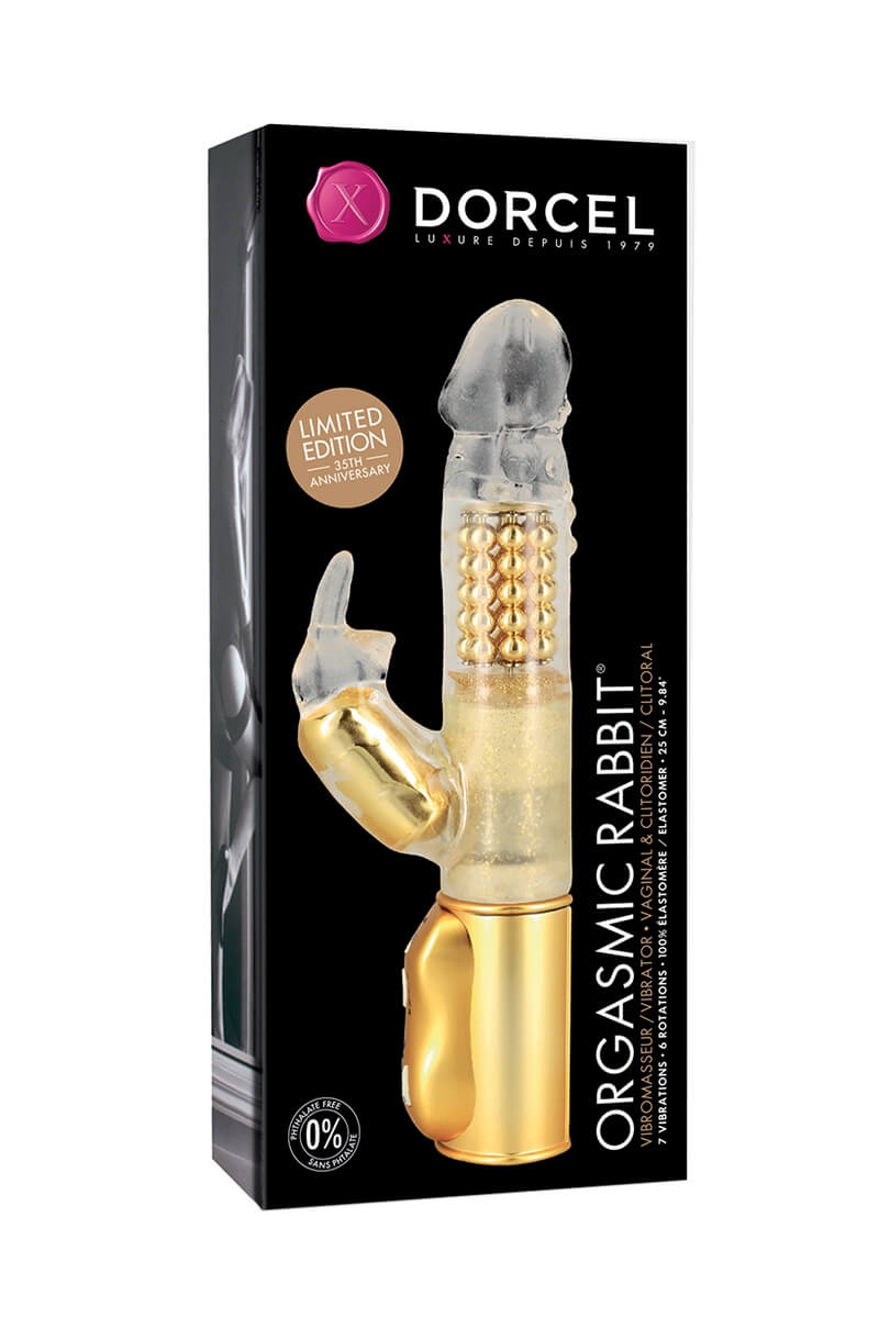 Packaging du vibromasseur rabbit Orgasmic Rabbit Gold de la marque Dorcel