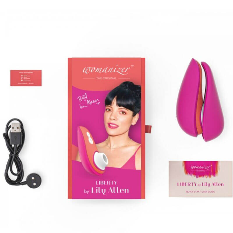 Packaging du stimulateur clitoridien Liberty by Lily Allen de la marque Womanizer