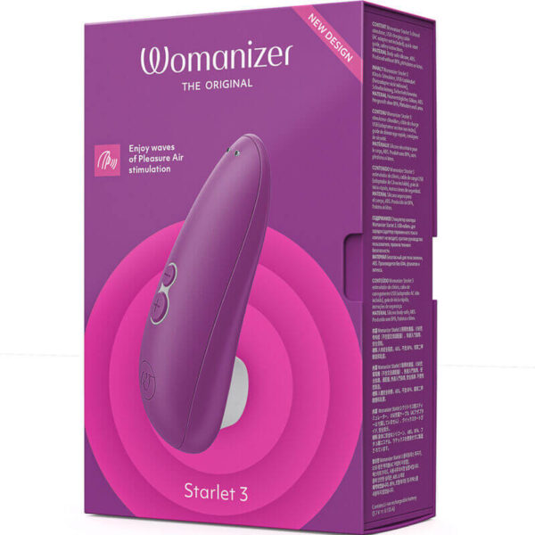 Packaging du stimulateur clitoridien Starlet 3 violet de la marque Womanizer