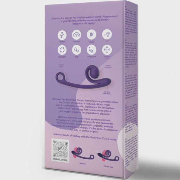 Packaging du vibromasseur en forme d'escargot Curve violet de la marque Snail vibe