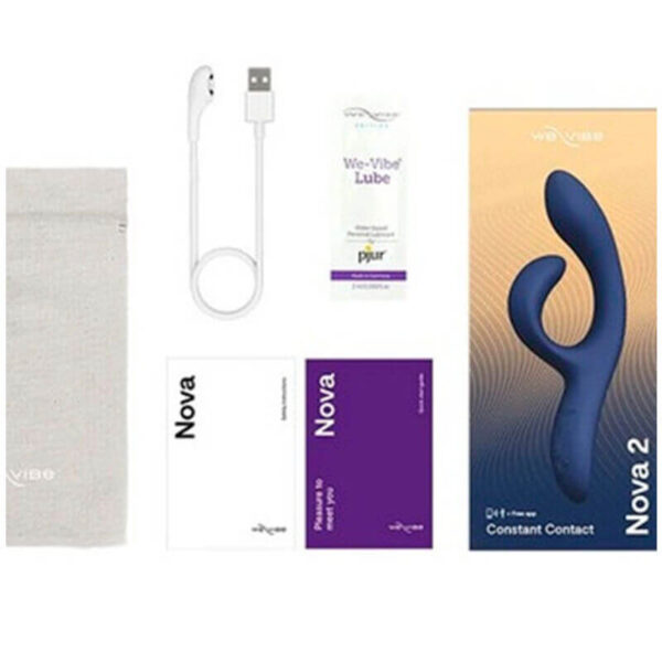 Packaging du vibromasseur rabbit Nova 3 bleu nuit de la marque We vibe