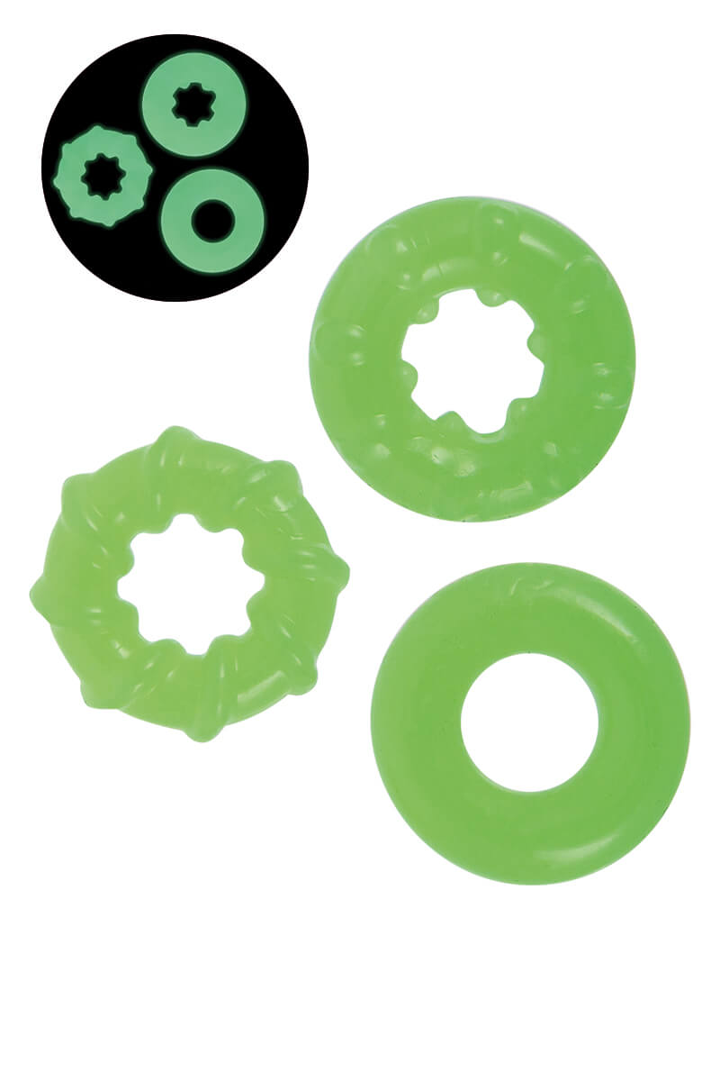 3-cockrings-phosphorescents-litolu-1 Set de 3 cockrings phosphorescents de la marque Litolu