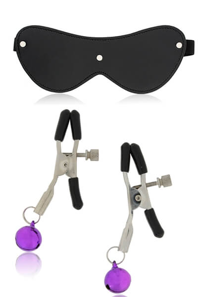 Masque et pinces pour tétons du coffret BDSM Starter Kit de la marque Toy joy