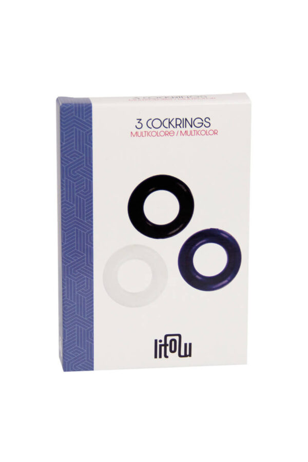 Packaging du set de 3 cockrings multicolore de la marque Litolu