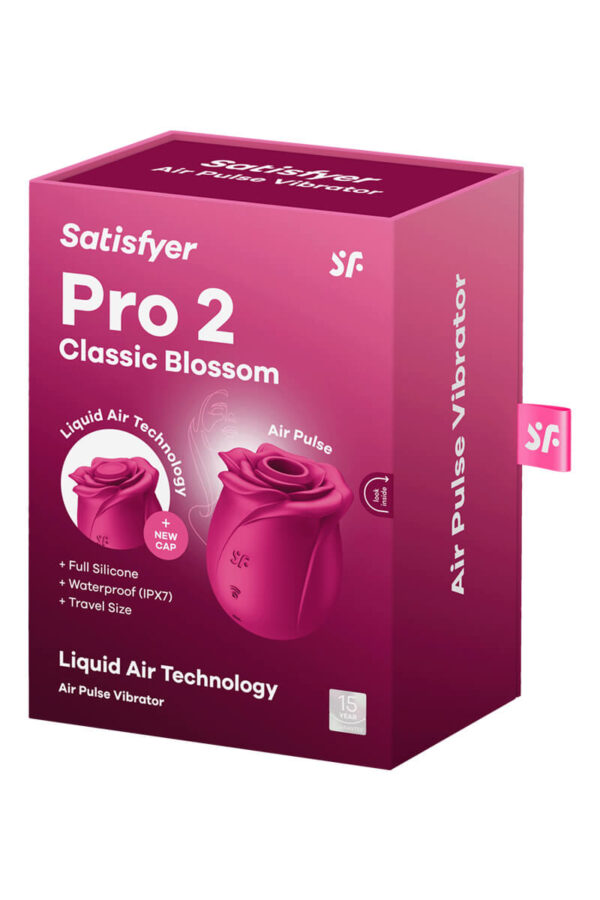 Packaging du stimulateur clitoridien en forme de rose Satisfyer Pro 2 Classic Blissom de la marque Satisfyer