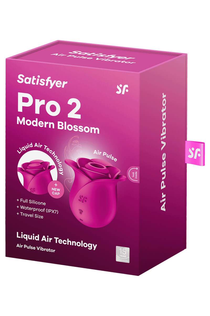 Packaging du stimulateur clitoridien en forme de rose épanouie Satisfyer Pro 2 Modern Blissom de la marque Satisfyer